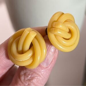Vintage Retro art Deco butterscotch lucite early plastic Knot screw back Earring